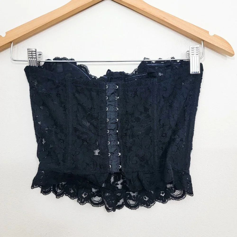 Vintage 90s La Perla Black Lace Bow Bustier Corset Top XS - Picture 4 of 7